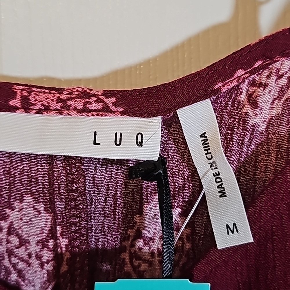 LUQ Flowy Bohemian Tank Top Maroon Pink Tassel Tie Front Size M NEW - Picture 4 of 8